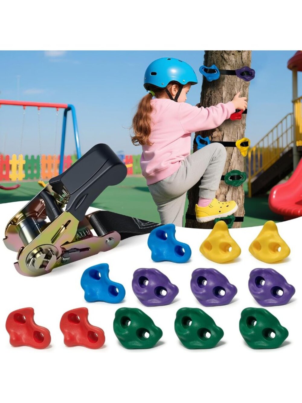 12 PCS Large Tree Climbing Holds for Kids - Ninja Warrior Obstacle Course Kit
